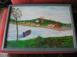 Öl Naturbild mit Mühle 76 x 55 cm, Nicola Remella