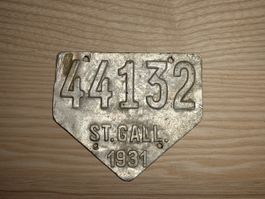 Antikes Nummernschild St. Gallen 1931 Nummer 44132 gebraucht