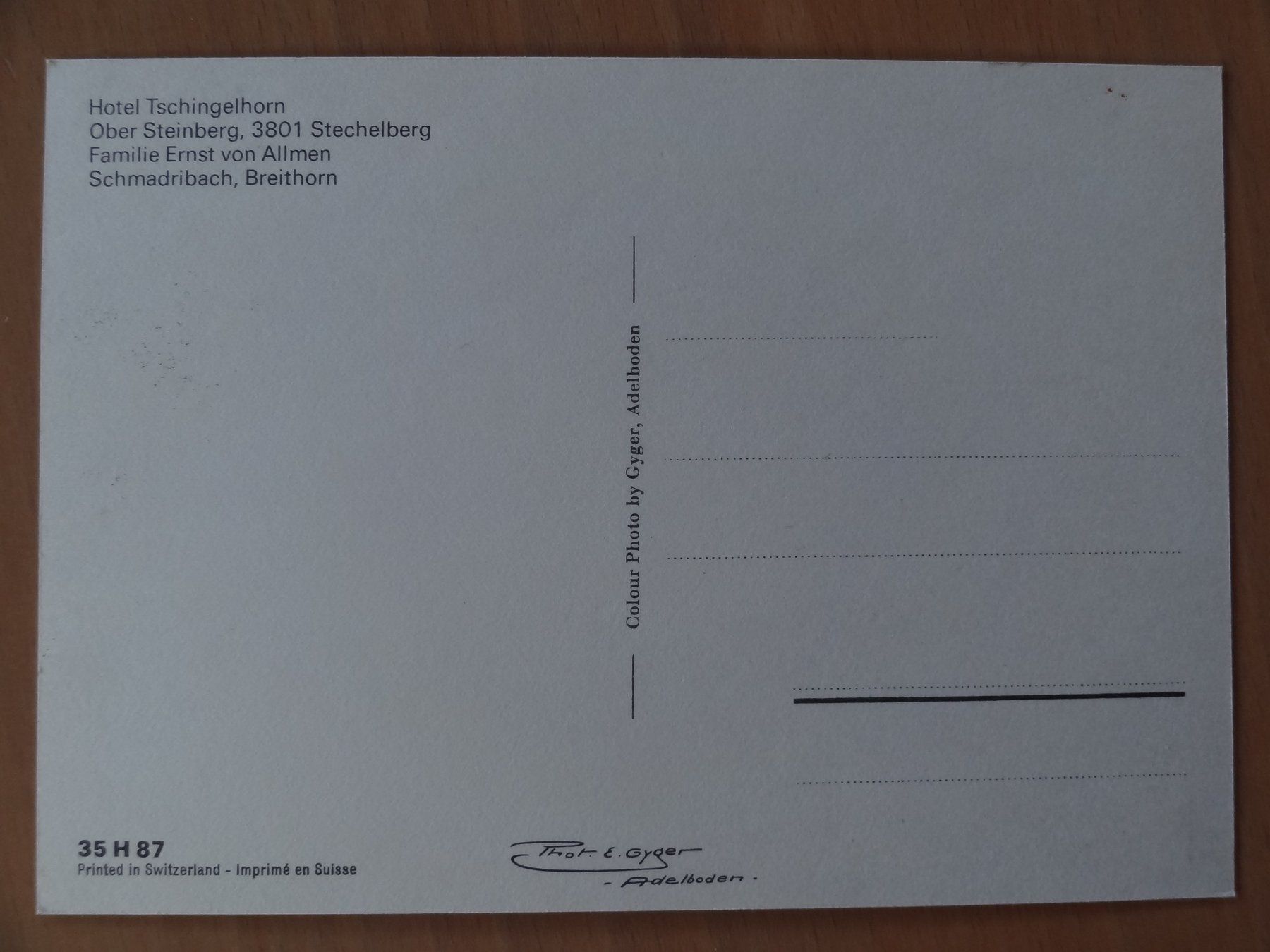 Cartoline postali: 3801 Stechelberg, Hôtel Tschingelhorn – Usato da St Léonard venduto da Riglin 1