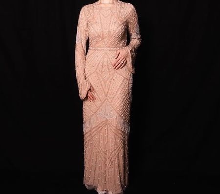 NEU: Abendkleid modest beige, funkelnd Gr. 38 NP: 350.-