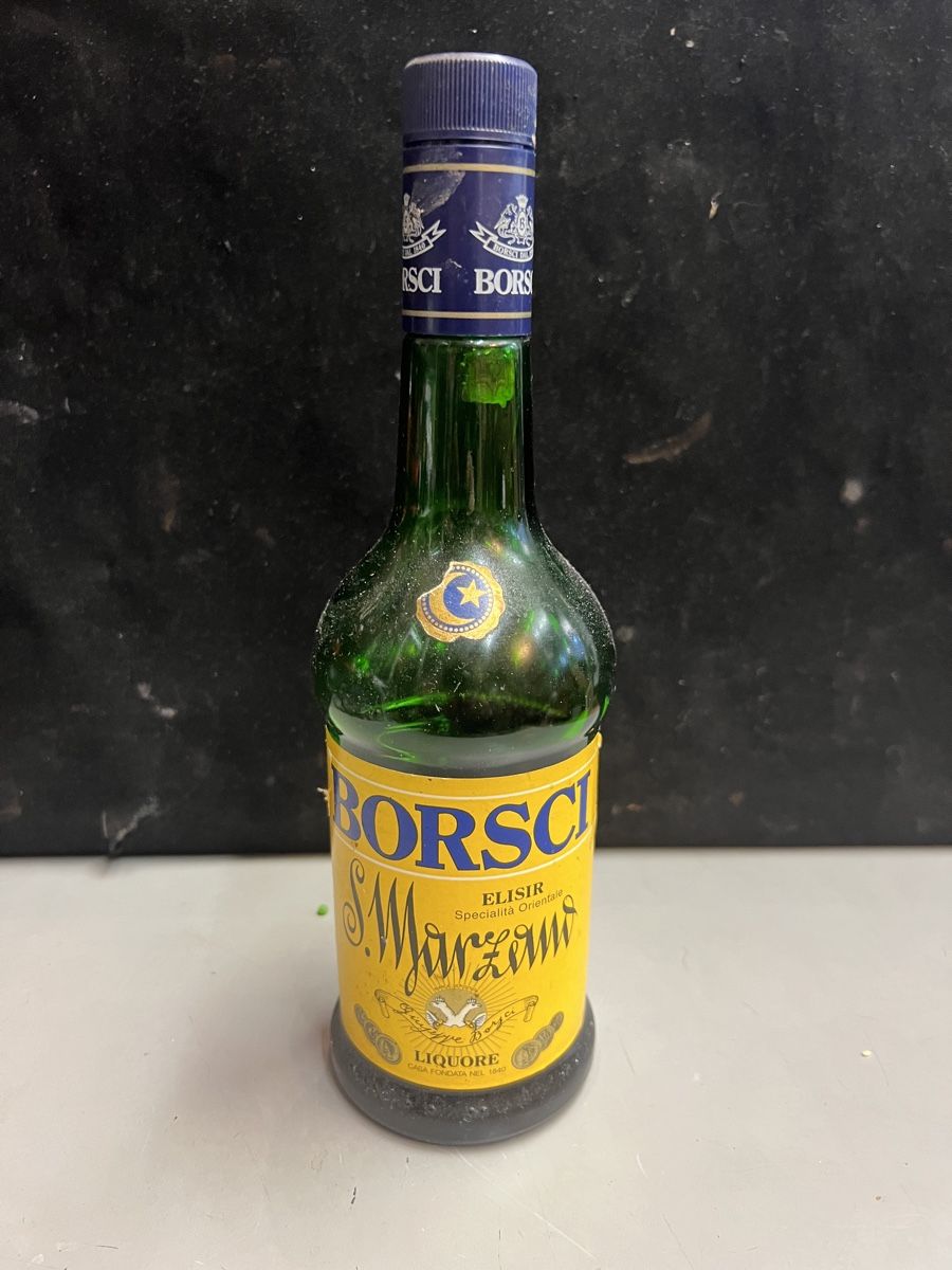Bevande alcoliche: BORSCI ELISIR ANCIENNE BOUTEILLE ENTAMÉE  – Usato da Genève venduto da Leboucheoreilles