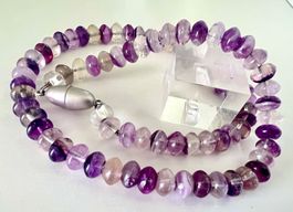 Amethyst Kette Rondellen facettiert 46cm Unikat handgefertig