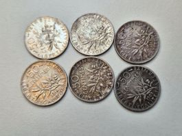 🇫🇷 Lot 6* 1/2 Franc 1909-1918 *VF* Silver 15g 835 Semeuse