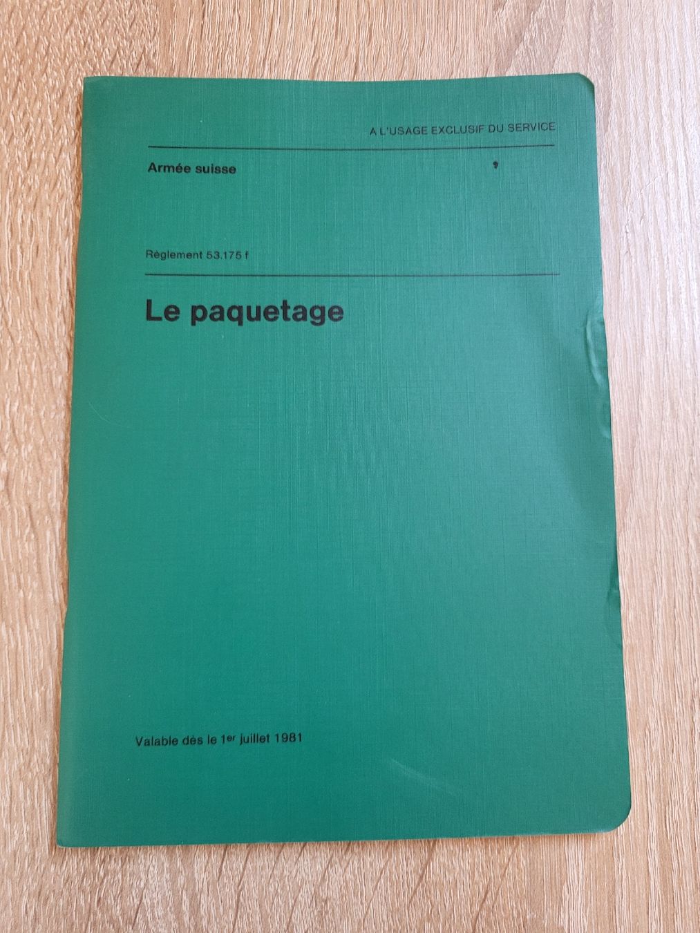 Libri: Règlement "Le paquetage " - 1981 – Usato da Massongex venduto da Jalon71
