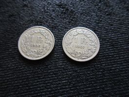 2 x 1 Fr. SILBER, Jahrgang 1906, 1907, geringe Auflagen