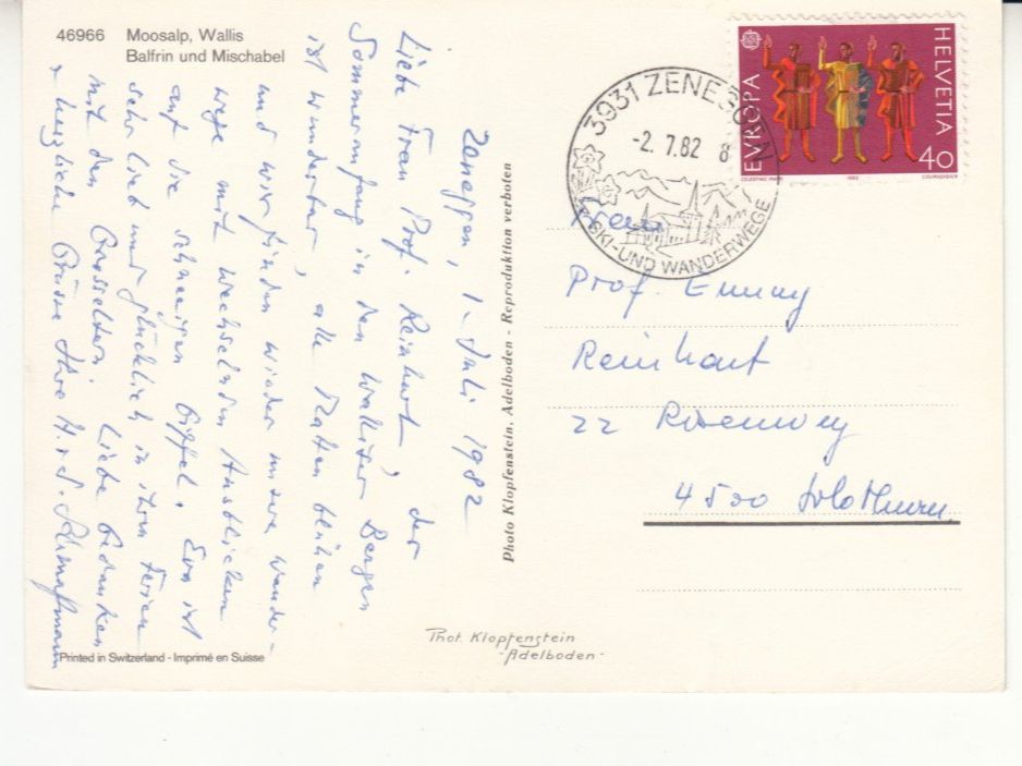 Cartoline postali: Moosalp 1982 – Usato da Bürglen TG venduto da StampGraf 1