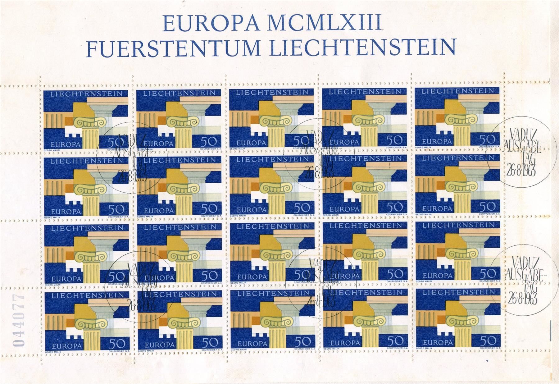 Alle Briefmarken: 1963 Europa Nr. 368 Bogen auf FDC – Gebraucht aus Winterthur von Kyoung
