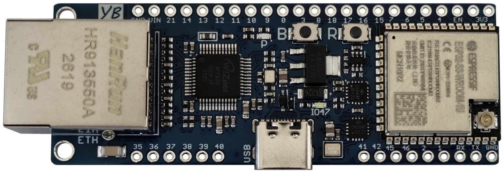 Elektronikbauteile: YB-ESP32-S3-ETH Arduino DevBoard: Ethernet+WiFi,USB-C,PSRAM – Neu und originalverpackt aus Sursee von allduino