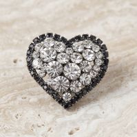 Brooch heart shape with rhinestones silver tone new