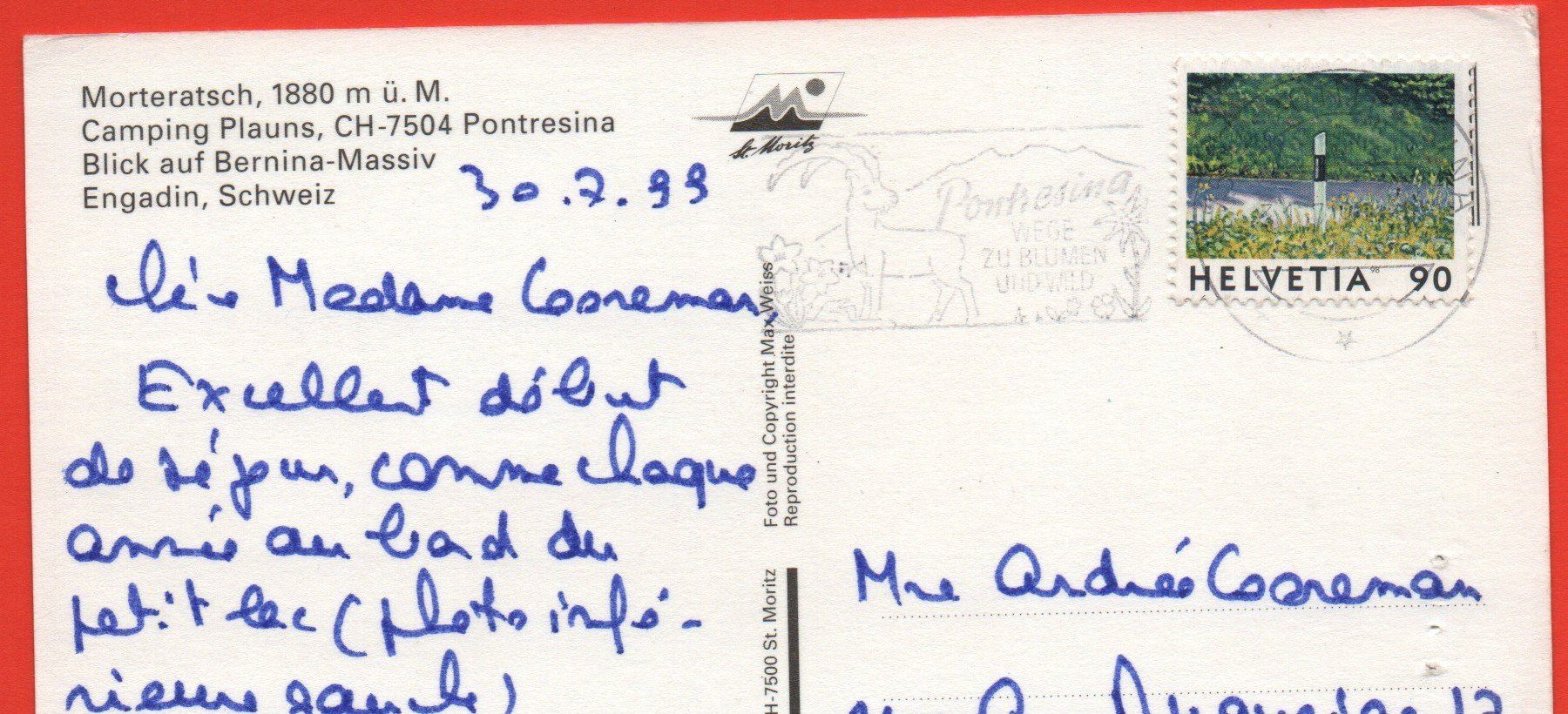 Cartoline postali: PONTRESINA Morteratsch - Camping Plauns – Usato da Jona venduto da philajona 1