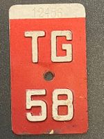 TG 58 - VELONUMMER - FAHRRADSCHILD - PLAQUE DE VELO - TG 58