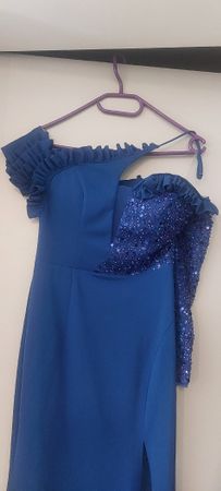 Elegantes, blaues Abend/ Festkleid mit Pailletten, Grösse 36