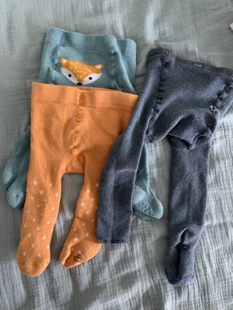 3 Strumpfhosen Baby Grösse 56/62 Fuchs Punkte Grau