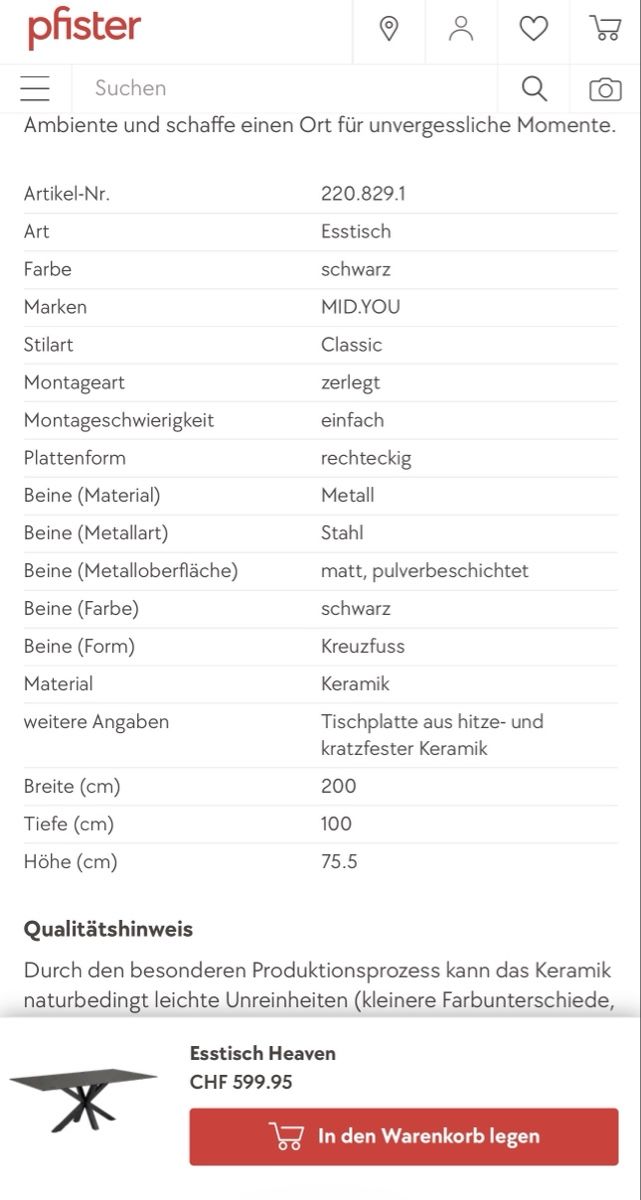 Pfister Tischset: Esstisch mit Stühlen – Gebraucht aus Suhr von sofiasm3 1