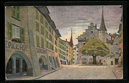 Künstler-AK Biel, Obergasse, Kirche