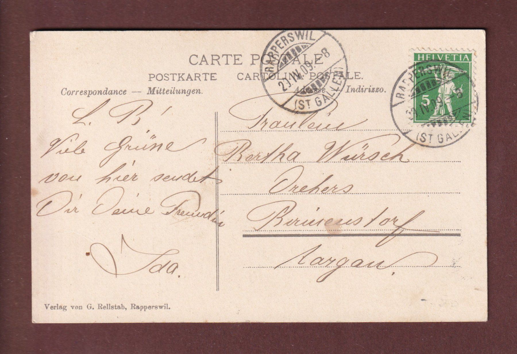 Cartoline postali: RAPPERSWIL - Schloss - 1909 – Usato da Pully venduto da nicecards-shop 1