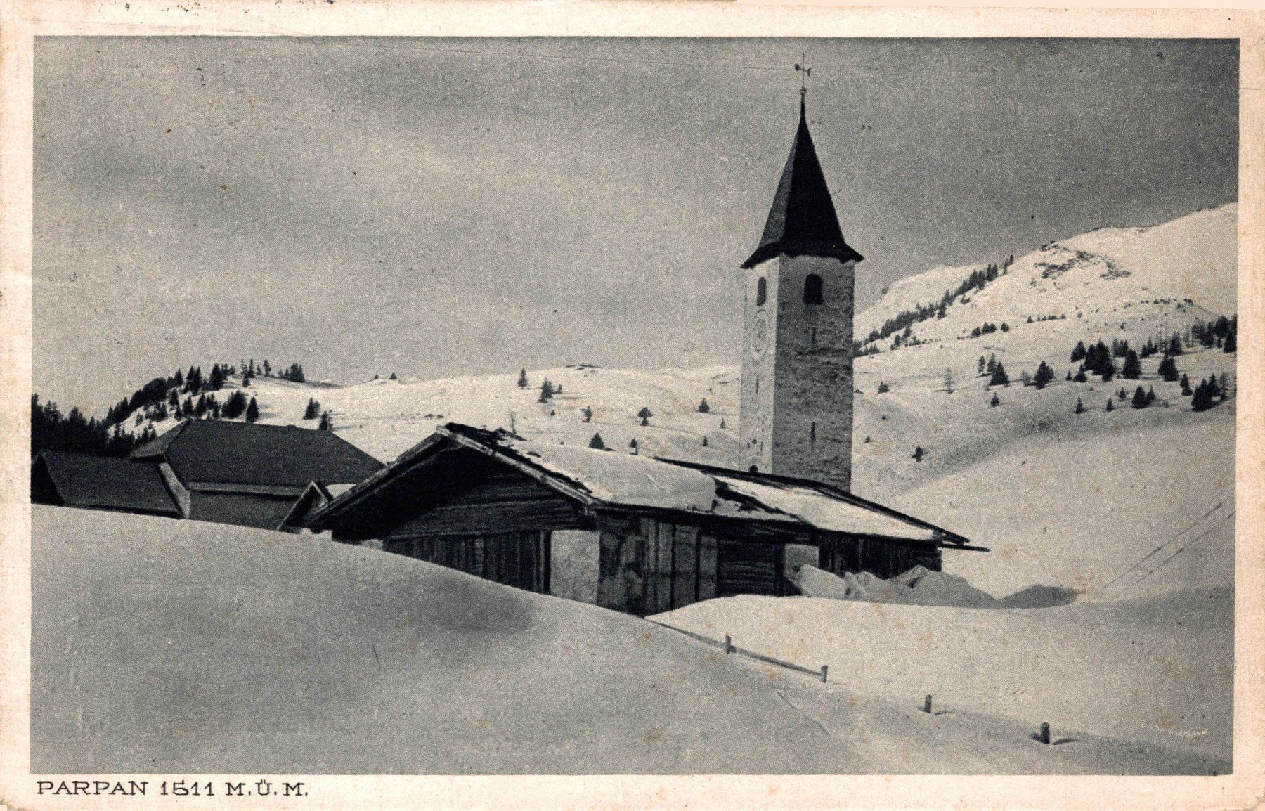 Ansichtskarten: Parpan 1511 m.ü.M. Reformierte Kirche – Gebraucht aus Bronschhofen von Astore