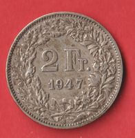 2 Franken 1947 B ( Silber )  Natürliche Patina (ungereinigt)