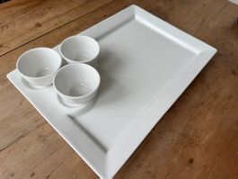 Schöne rechteckige Servierplatte für Dips (Keramik, weiss)