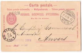 1899 Stabstempel BERN auf Ausland-PK nach F-Anvers