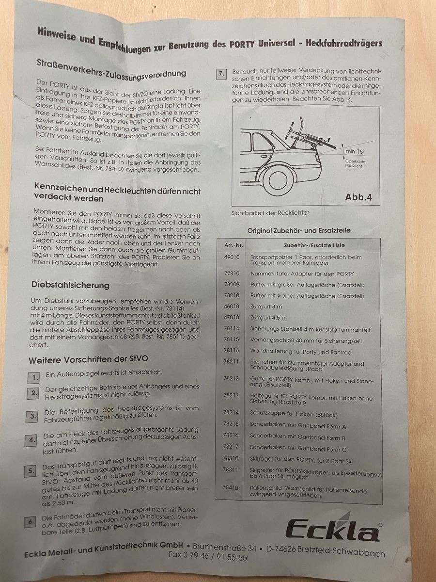 Balken: ECKLA-PORTY Universal - Heckfahrradträger – Gebraucht aus Freienstein von Batino1 4