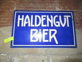 Haldengut Bier Emailschild Blau Weiss Original selten Nr.10