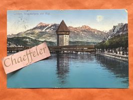 1911 Luzern, Wasserturm mit Rigi￼
