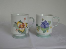 2 handbemalte Porzellan-Tassen mit Griff