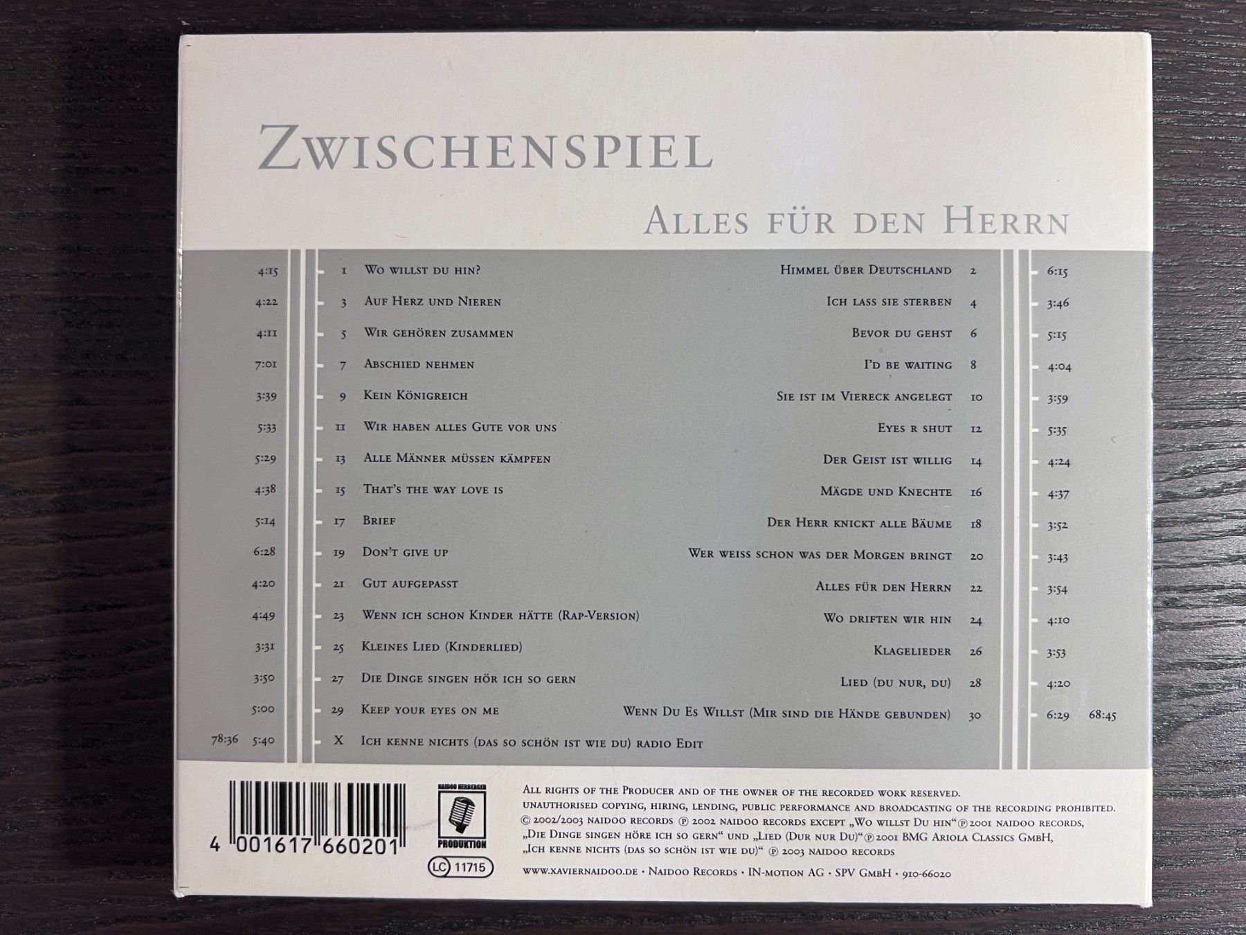 CDs: Xavier Naidoo - Alles für den Herrn – Gebraucht aus Zürich von MusikFreunde 1