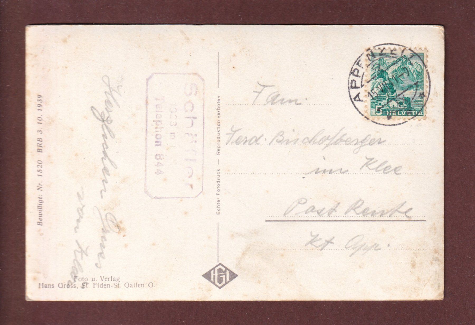 Cartoline postali: Berggasthaus SCHÄFLER - Säntis - 1941 – Usato da Pully venduto da nicecards 1