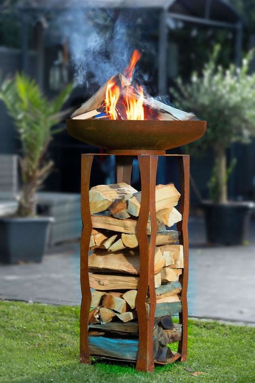 Moderne Feuerschale und Holzlager Kaufen auf Ricardo