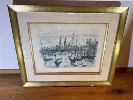 Zürich Stadtansicht – Signierte Lithografie Leonhard Meissen
