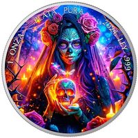 1 Oz.Silber Mexico Dia de los Muertos Thorns 2024 Color /OVP