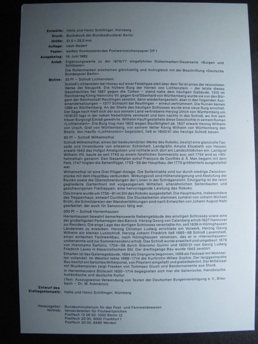 Tutti i francobolli: BRD 1982 /13 Burgen & Schlösser ETB – Usato da Wil SG venduto da fva01 1