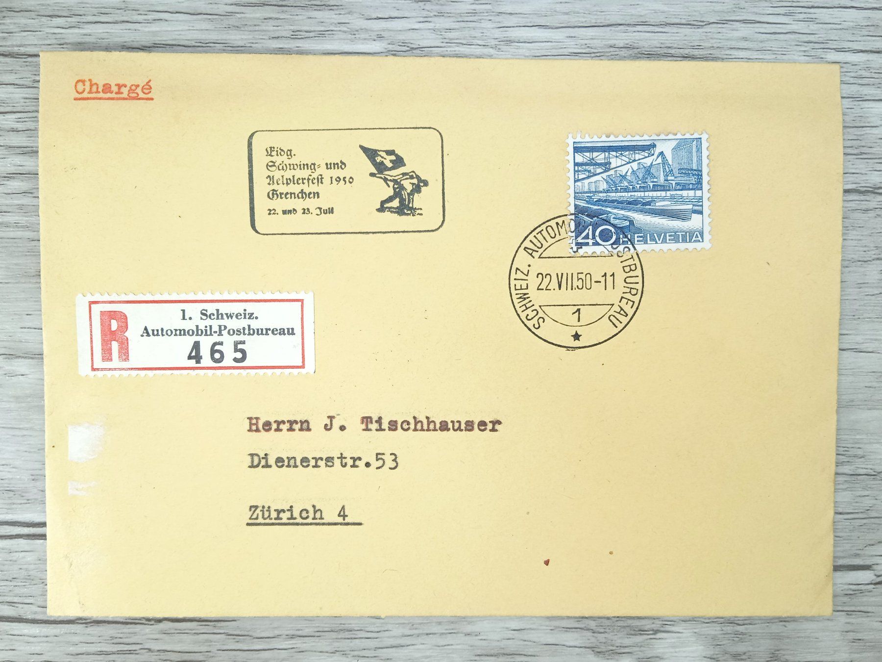 Alle Briefmarken: TR72 Enveloppe + Timbre Suisse 1950 / Vignette – Gebraucht aus Cousset von Patrick_Collections