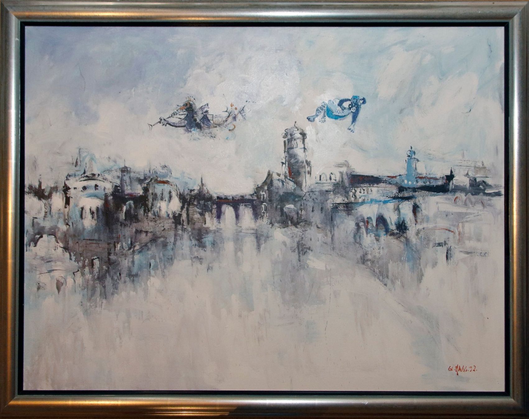 Dipinti: Mags Glanzmann "Stadt am Fluss" – Usato da Allschwil venduto da yogatobi88