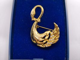 Brosche Schwan goldfarben mit Steinen Grösse ca 5.5cm