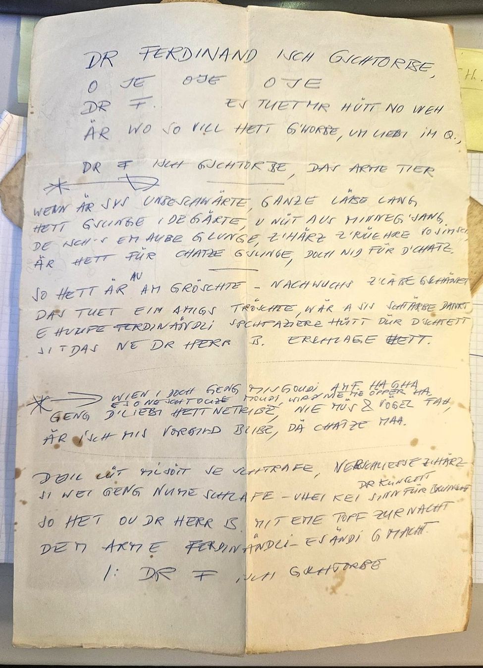 Documenti: Mani Matter Liedertext "Dr Ferdinand isch gschtorbe" – Usato da Münchenstein venduto da tsp01