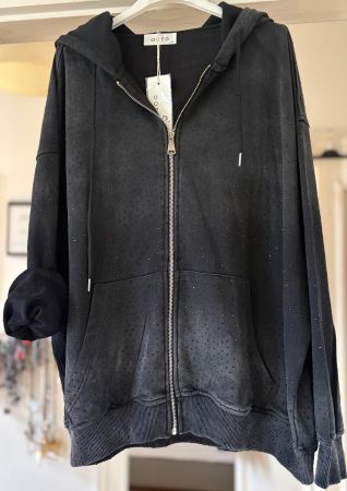SWEAT-HOODIE MIXT COTON AVEC MICROSTRASS! M