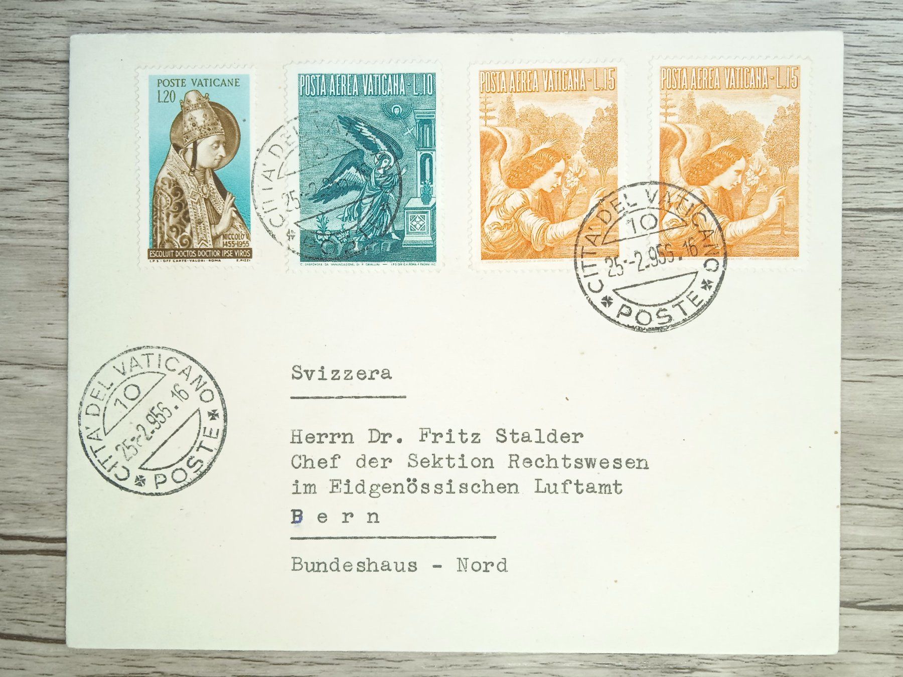 Tutti i francobolli: TR80 Enveloppe + Timbre Vaticane 1956 – Usato da Cousset venduto da Patrick_Collections