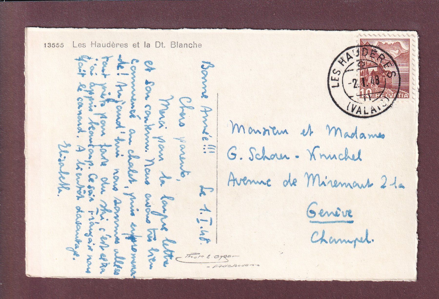 Cartes postales: LES HAUDERES - Dent Blanche - 1948 – D'occasion à Pully par nicecards 1
