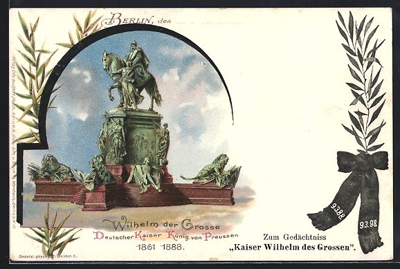 Cancelleria postale: Litho Berlin, Denkmal Wilhelm des Grosse – Usato da Berlin venduto da bartko-reher