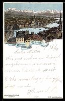 Litho Zürich, Stadtansicht mit Fluss un