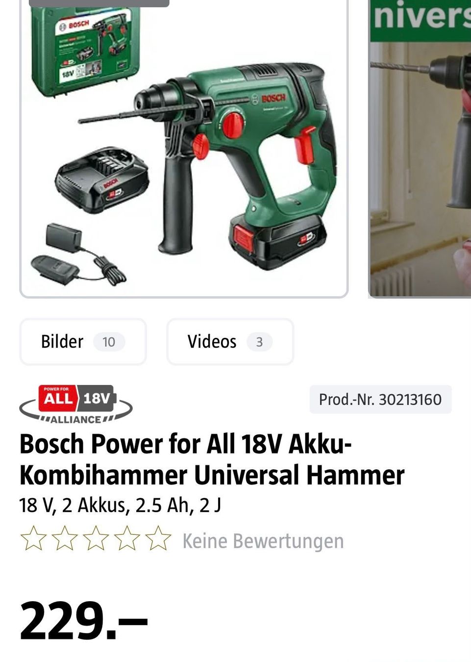 Bosch Tutti gli attrezzi: Bosch Kombihammer Universal Hammer 18V 2 Akkus – Nuovo (secondo la descrizione) da Lenzburg venduto da luna_47