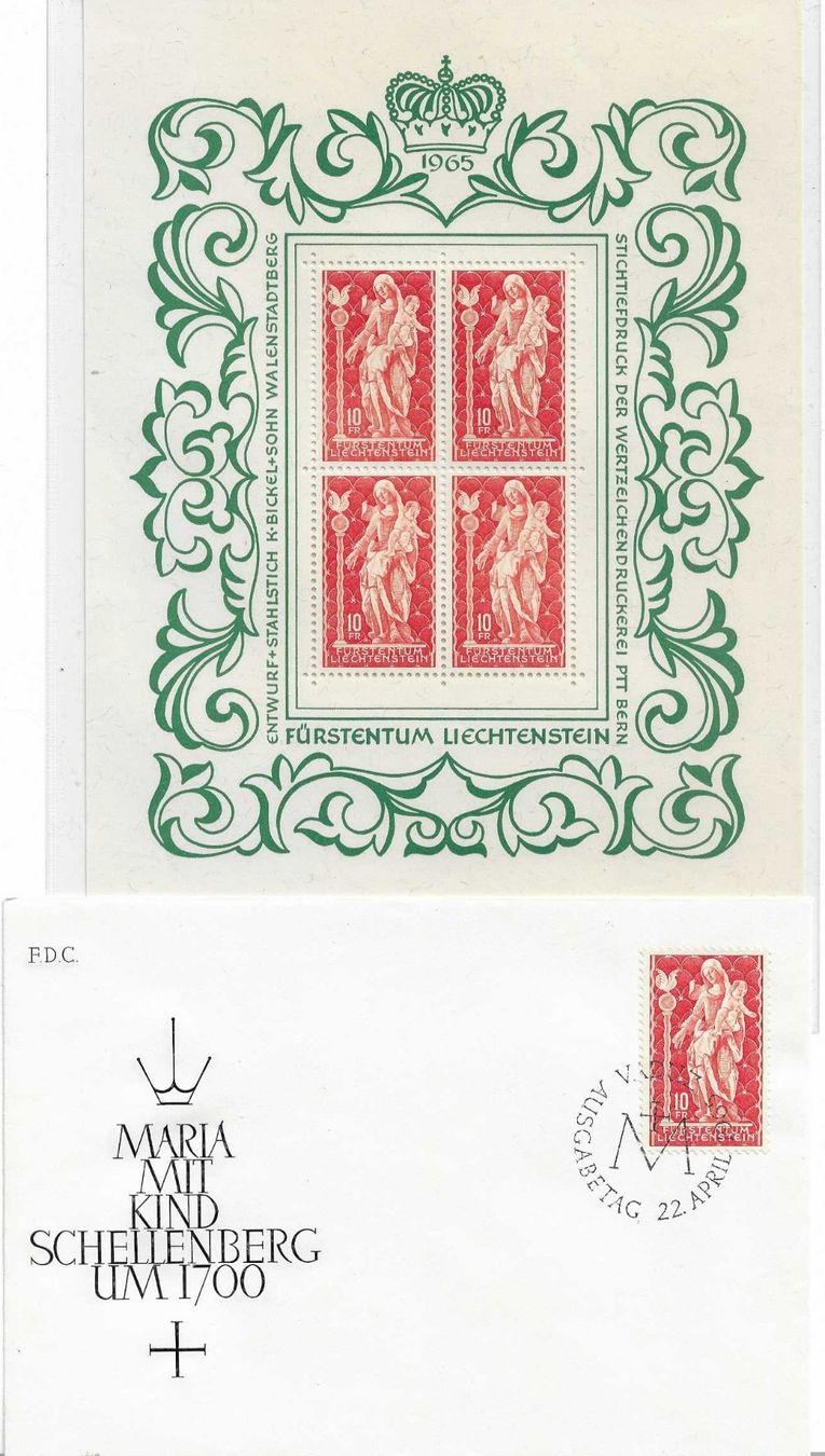Tutti i francobolli: LIECHTENSTEIN BLOCK MADONNA von SCHELLENBERG 1965 + FDC – Nuovo (secondo la descrizione) da Schlossrued venduto da Aronliam