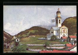 Tiefenkastel, Blick zur Kirche, Reklame 