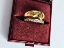 Goldring mit Diamanten, Vintage, Weiss- und Gelbgold 750er