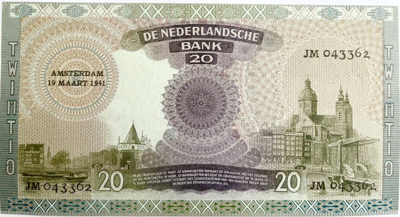 Banconote: Netherlands 20 Gulden 1941 - non circ./unz – Nuovo (secondo la descrizione) da Tramelan venduto da MHK79 1