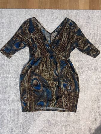Peacock colored mini dress
