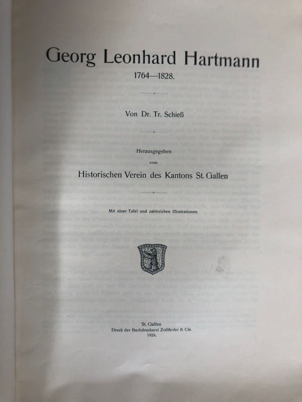 Libri: Tr. Schiess: Georg Leonhard Hartmann 1764 - 1828 – Usato da Zürich venduto da allp 2